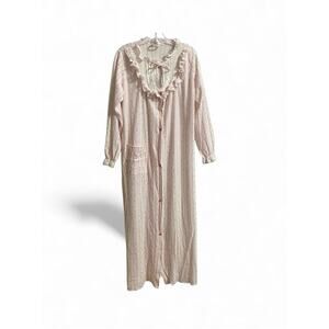 Vintage Flannel Nightgown Robe Size Medium Pink Roses Jerneti New York Cottage